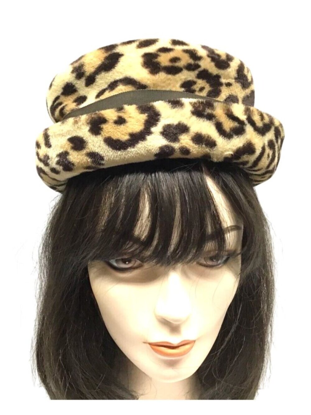 Mitsere Vintage 1950s Pillbox Style Leopard Print Faux Fur Hat